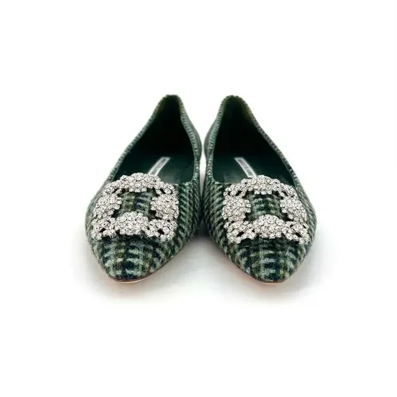 NIB Manolo Blahnik Hangisi Flat Wool Crystal Embellished Pointed Toe Shoes 37 - Picture 7 of 12